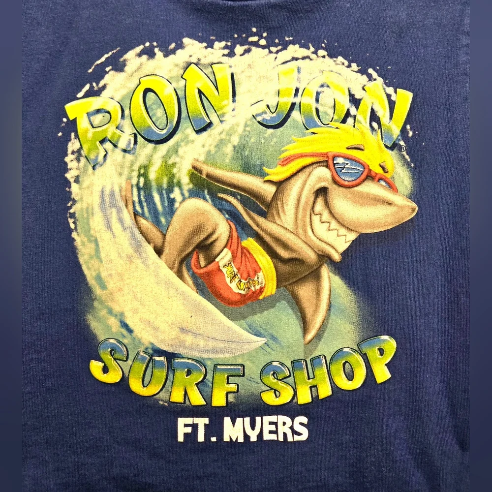 Ron Jon Surf Shop Ft. Myers Shark Surfing Sunglasses Royal Blue Graphic Tee - 4T - Picture 2 of 3